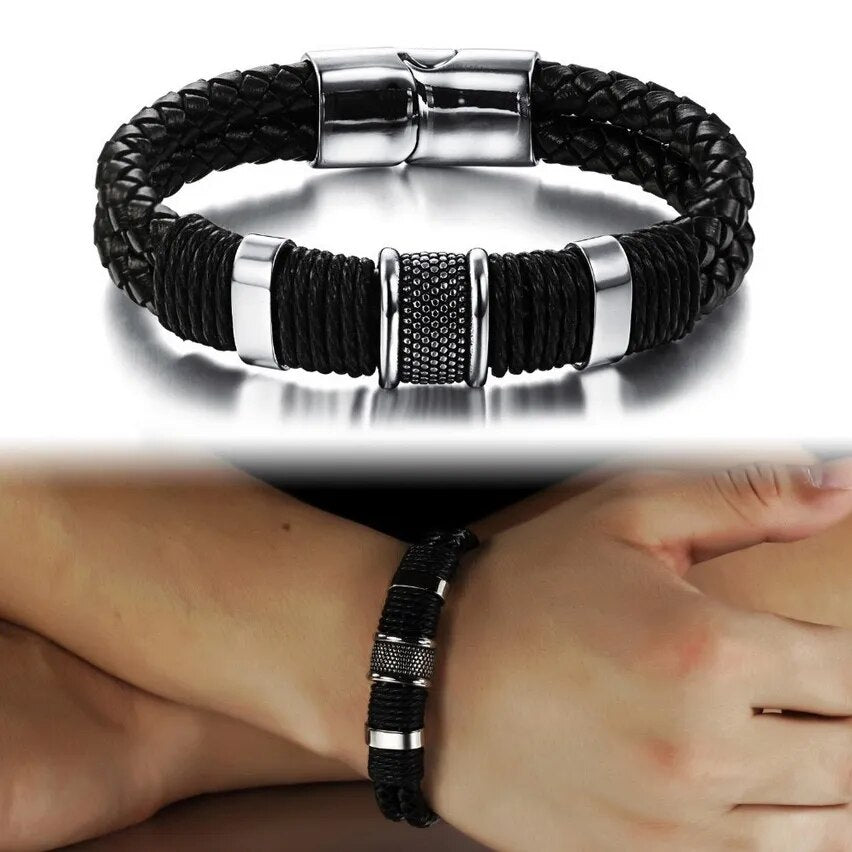 Handmade Genuine Leather Weaved Double Layer Man Bracelets Casual/Sporty Bicycle Motorcycle Delicate Cool Men Jewelry