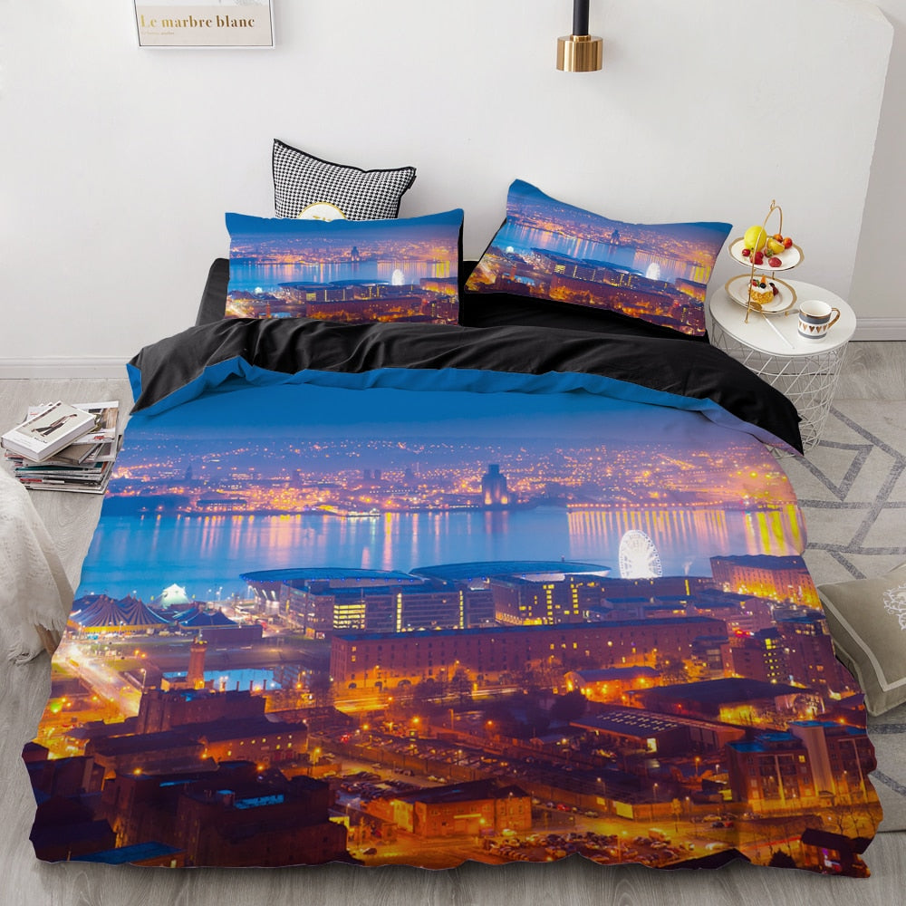 3D HD Digital Printing Custom Bedding Set,Duvet Cover Set Single/Double/Queen/Cal King,City Bedclothes Bed Sets Drop Shipping