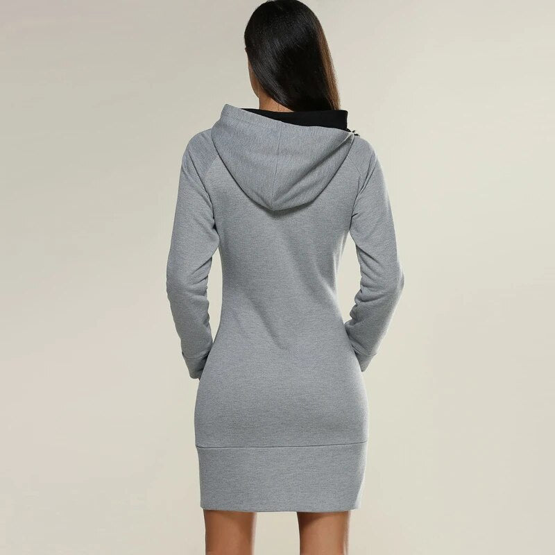 Fashion Autumn Dresses Women Hoodie Dress Pocket Long Sleeve Mini Dress Casual Dress Women Clothing