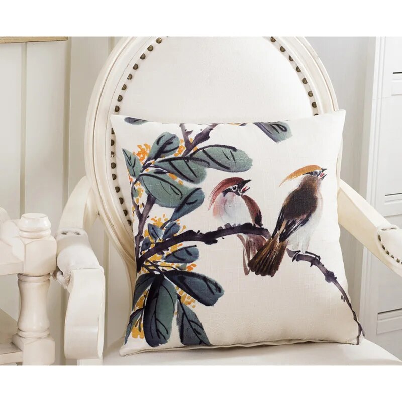 American Country Style Flower Birds Cotton Linen Pillow Covers Decorative bedding pillows cases home decor pillow cover 45*45cm