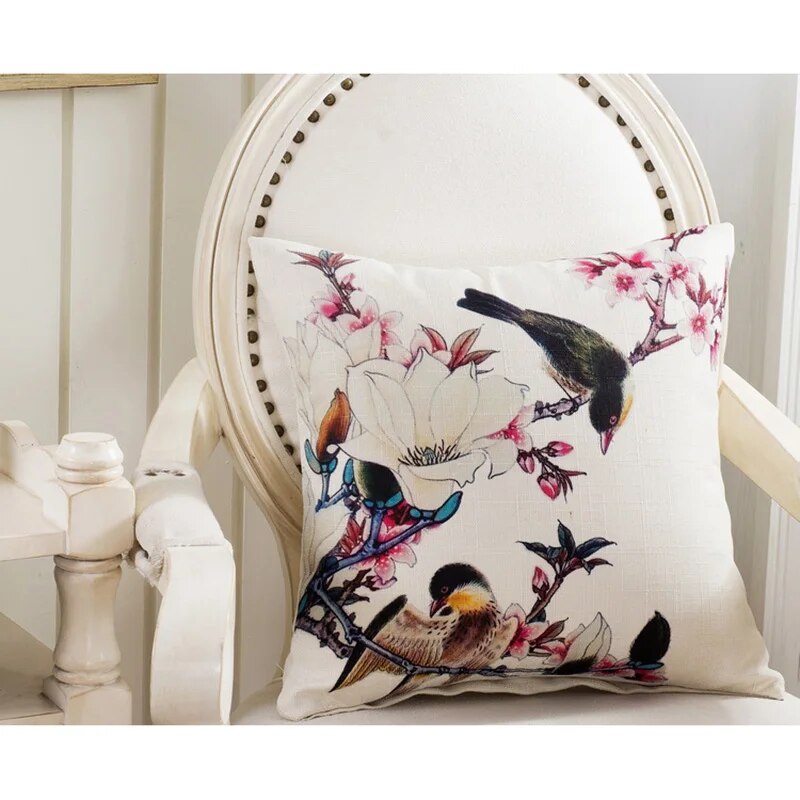 American Country Style Flower Birds Cotton Linen Pillow Covers Decorative bedding pillows cases home decor pillow cover 45*45cm