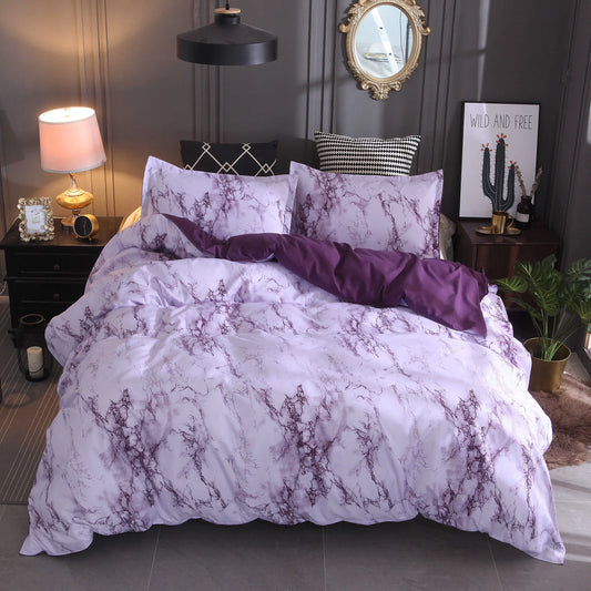 Bedding Set Printed Marble White Purple Duvet Cover King Queen Size Quilt Cover Brief Linens Bed Comforter Cover 3Pcs