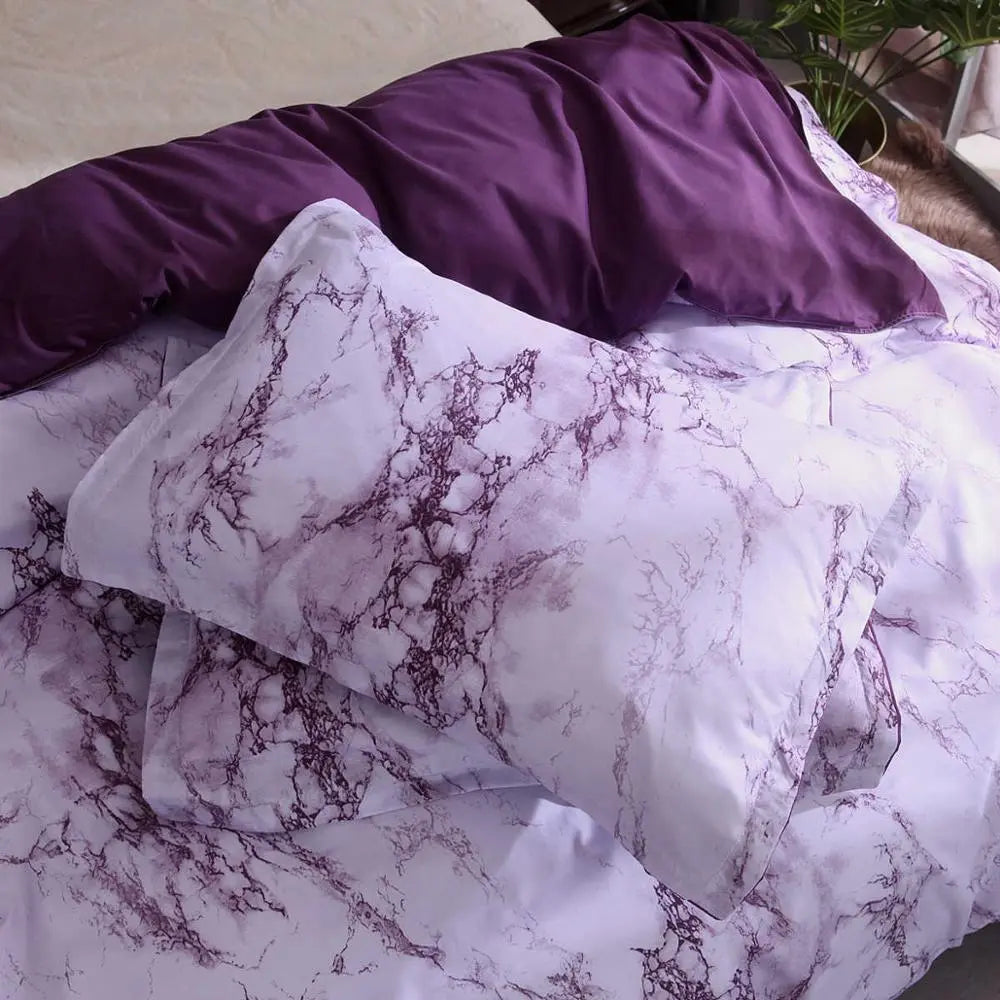 Bedding Set Printed Marble White Purple Duvet Cover King Queen Size Quilt Cover Brief Linens Bed Comforter Cover 3Pcs