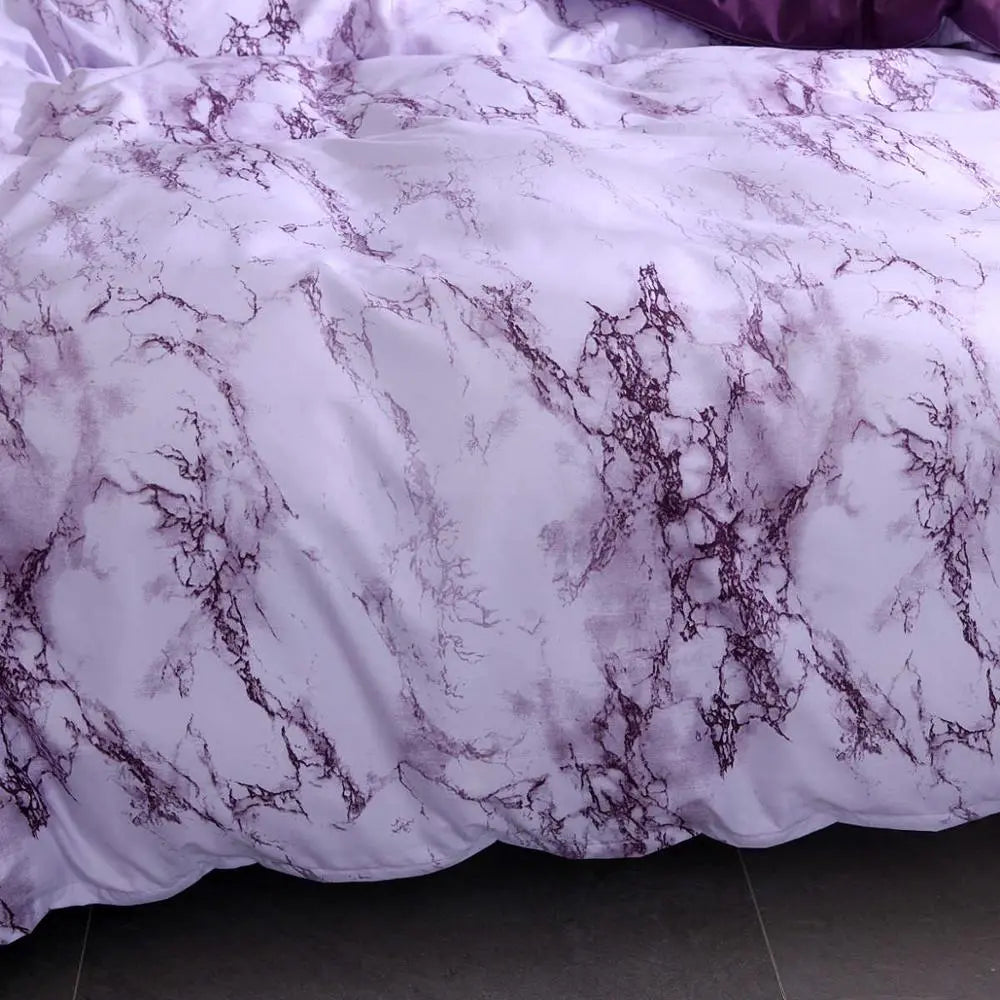 Bedding Set Printed Marble White Purple Duvet Cover King Queen Size Quilt Cover Brief Linens Bed Comforter Cover 3Pcs