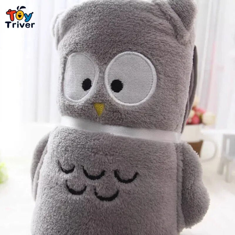 Kawaii Grey Owl Blanket Plush Toy Baby Shower Kids Children Boys Girls Adults Toys Gift Office Nap Desk Auto Car Portable Carpet