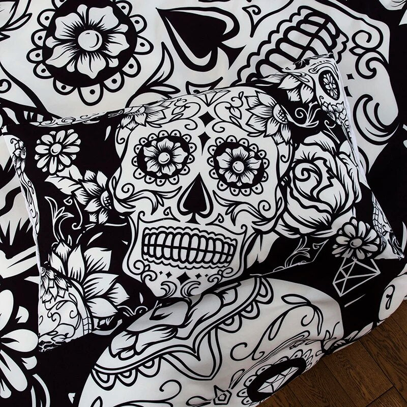 Dream NS 2/3PCS Bedding Set 100% Polyester Fiber Cotton 3D Printing Black White Skull Active Printed Home Spinning Products