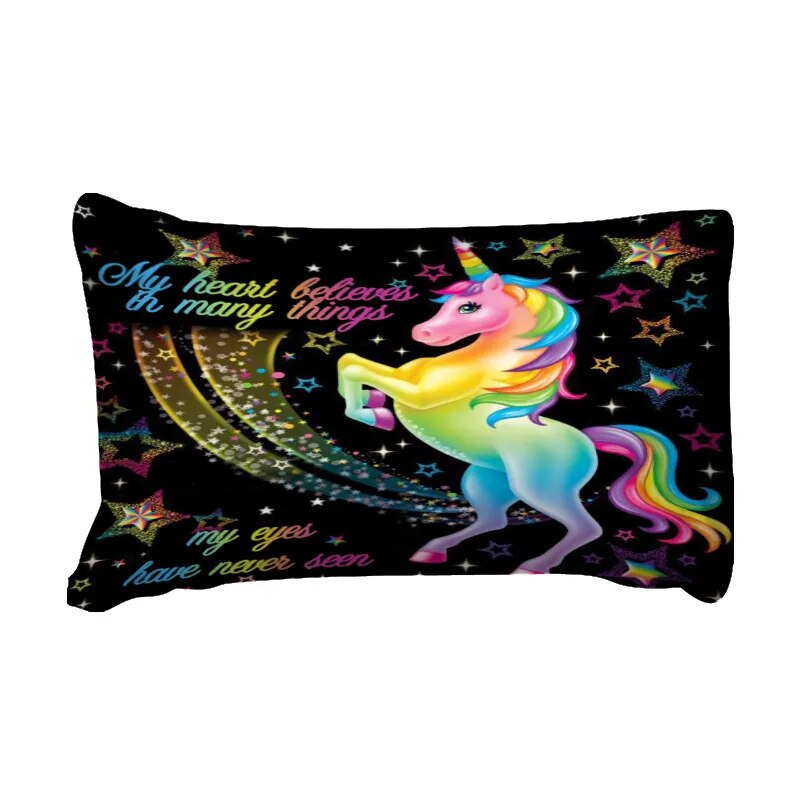 Duvet Cover Rainbow Unicorn Fairytale with Sparkling Stars 3D Digital Printing Bedding Sets Black Background Dropshipping