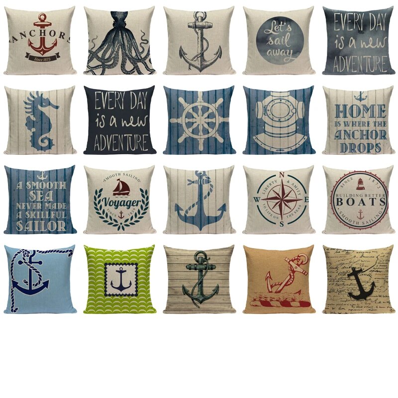 Anchor ship Throw Pillow Cover Bedding Camping Hotel Office Home ocean Decor  Cushion Cover Fabric For Furniture Pillowcase