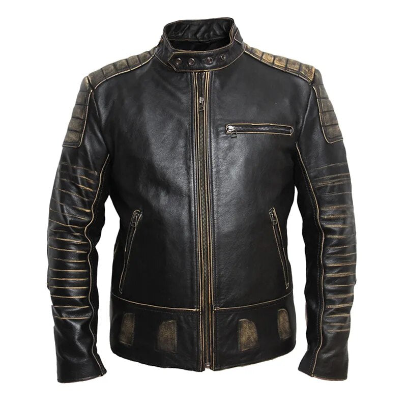 MAPLESTEED Vintage Motorcycle Jacket Men Leather Jacket 100% Cowhide Genuine Leather Jackets Mens Biker Coat Moto Jacket 5XL 090