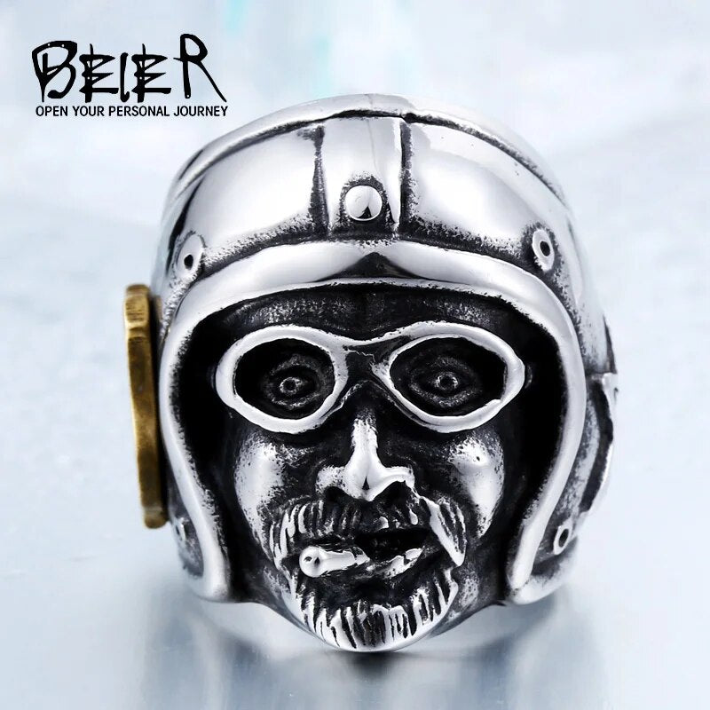 Beier Motorcycle Man With Plated-Gold color Stainless Steel Unique Route 66 MC Club Biker Ring drop shipping BR8-378