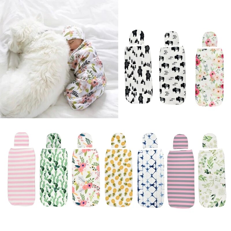 Baby Swaddle Blanket +Cap Newborn Cocoon Wrap Cotton Sack Bedding Swaddling Bag