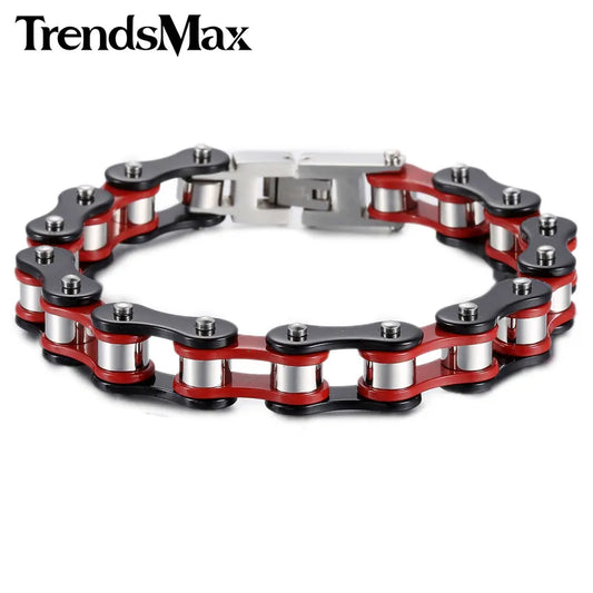 Men's Bracelet Hiphop Biker Motorcycle Link Chain Red Black 316L Stainless Steel Bracelet For Male Jewelry Wholesale 12mm KHBM58