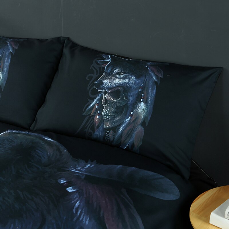 Dream NS 3PCS Bedding Set Wolf Head Skull Printing Pattern Home Furnishing Bedding Set Home Furnishing Articles