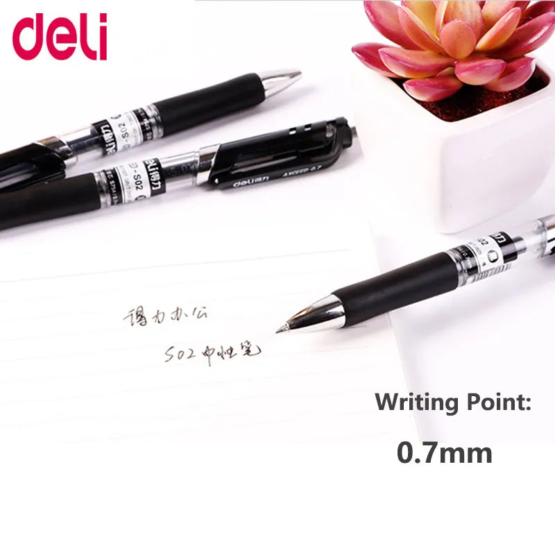 Deli 0.7MM Gel Pen Set Retractable Press Bullet Signature Ballpoint Pens Black For School Office Writing Promotion Pen Stationer