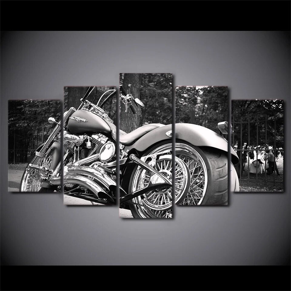 HD Printed 5 piece canvas art Motorcycle bike white balck Painting Canvas Print room decor Free shipping/NY-5808