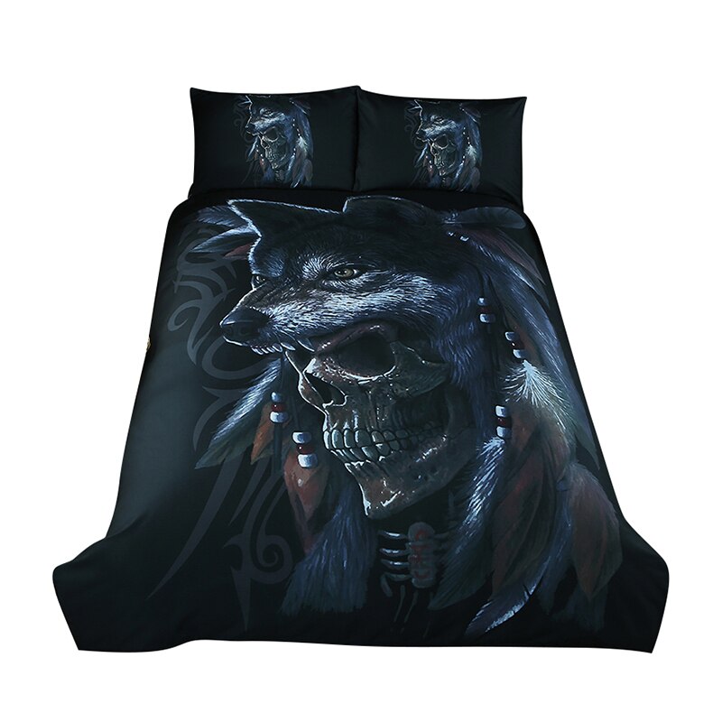 Dream NS 3PCS Bedding Set Wolf Head Skull Printing Pattern Home Furnishing Bedding Set Home Furnishing Articles