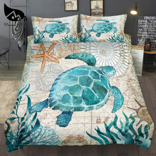 Dream NS Dropship special 3D Turtle Sea Duvet Cover nautical map Bedding Set Queen King size Polyester Bedlinen Home textiles