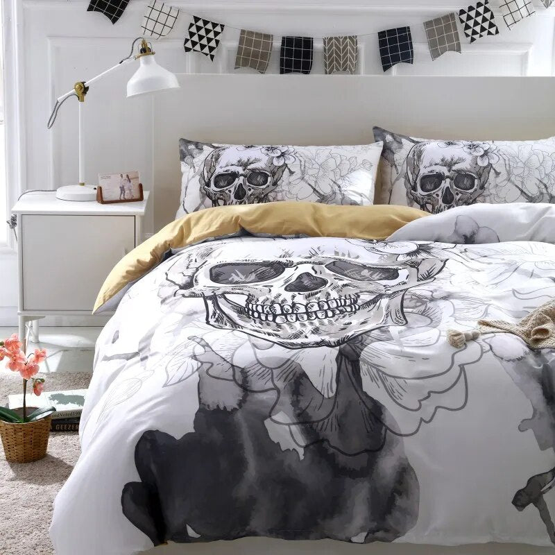 FANAIJIA 3d Flowers skull  Duvet Cover With Pillowcases Sugar Skull Bedding Set Au Queen King Size Flower Soft Bed Covers