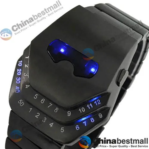 Fashion Men Quartz  Luxury Digital Watches Snakelike Watch Black with Blue Light LED Wristwatches Stainless Steel Watch Iron Man