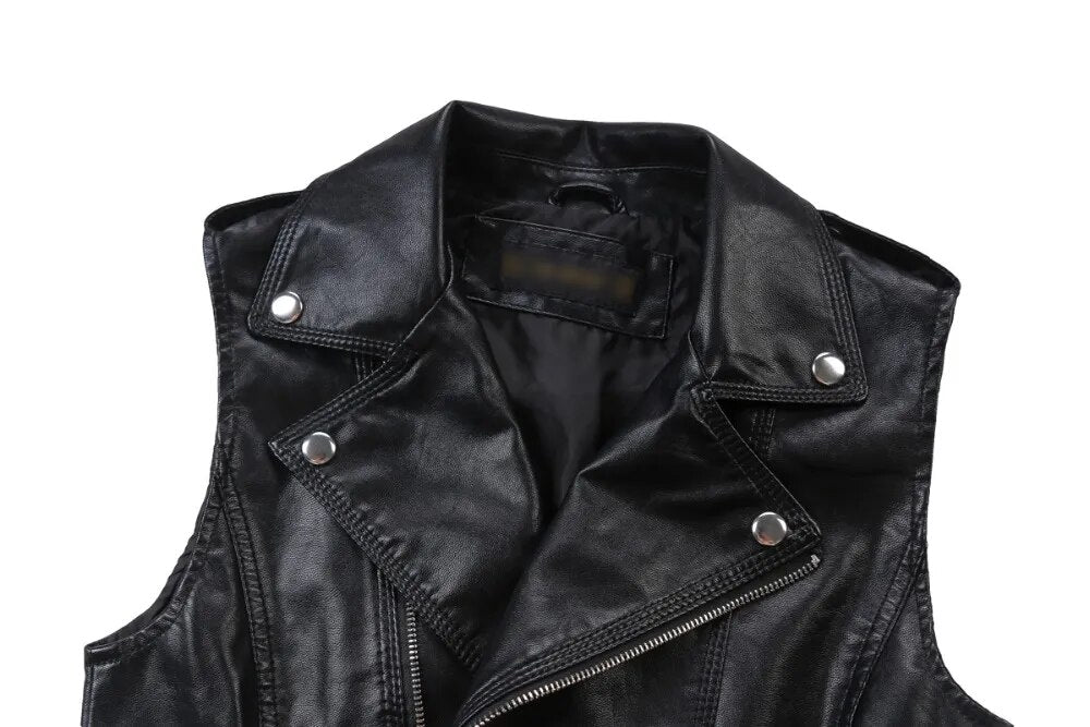 leather vests women fashion Hot PU leather vest winter belt patterns motorcycle vest slim outerwear Waistcoat Jacket in Stock