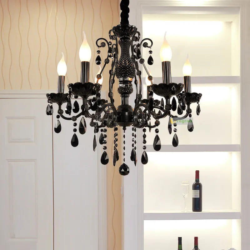 antique black crystal chandelier dining room E14 led indoor light luxury Wrought Iron chandeliers bedroom lamp aisle lighting