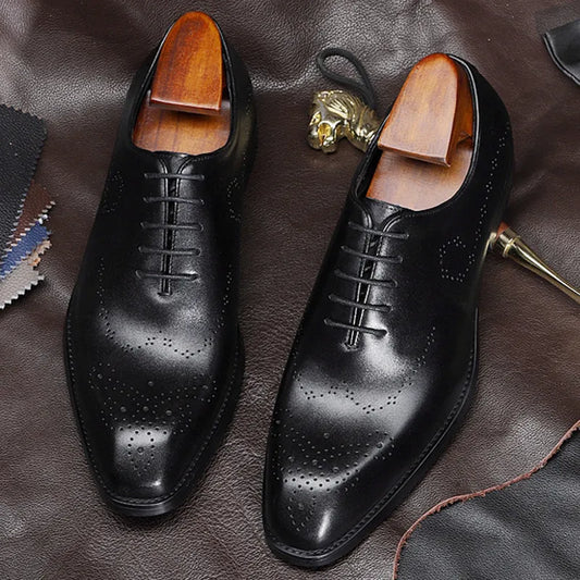 Men leather shoes business dress suit men brand Bullock genuine leather black lace up wedding mens shoes Phenkang 2020