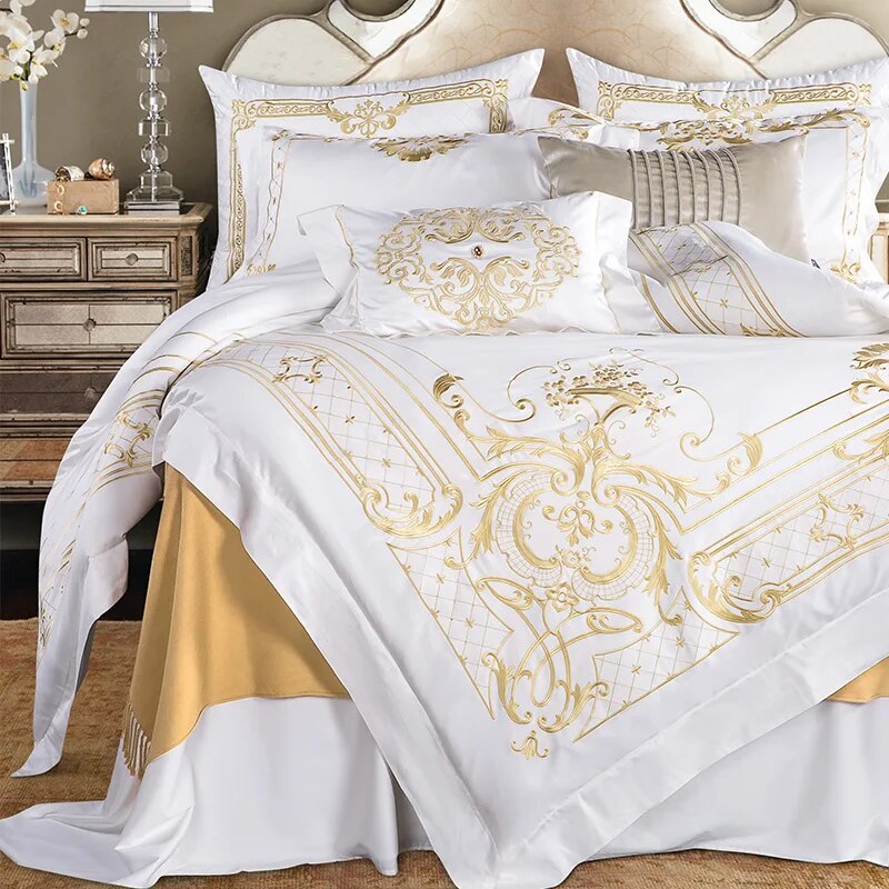 Luxury Egyptian cotton bedding set embroidery duvet cover sets 4/7pcs white bed linen bedclothes Queen /king /super king sze