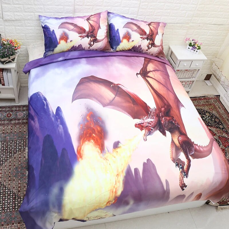 Fire Dragon with Wings Bedding Set  Home Textiles Luxury Microfiber Bedclothes 3D Animal