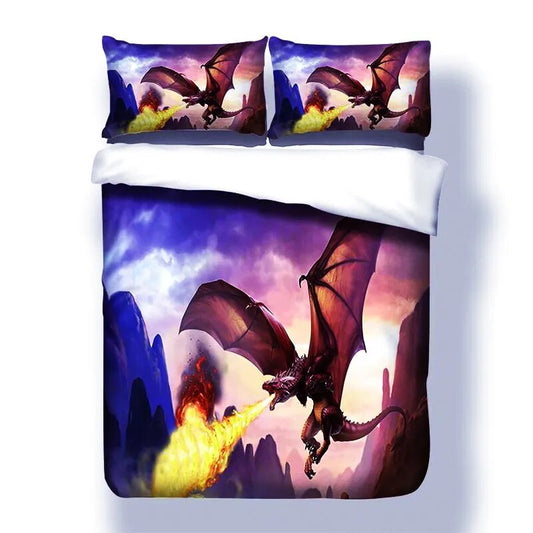 Fire Dragon with Wings Bedding Set  Home Textiles Luxury Microfiber Bedclothes 3D Animal