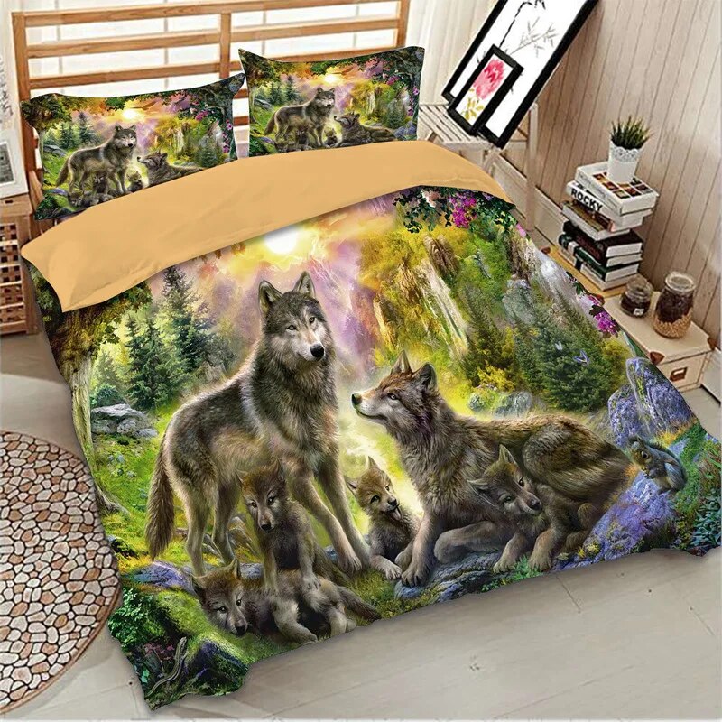 3D Wolf Duvet Cover Set Animal Printed Single Twin Full Queen King Bedding Sets Euro Bedclothes Pillowcases For Children Kid