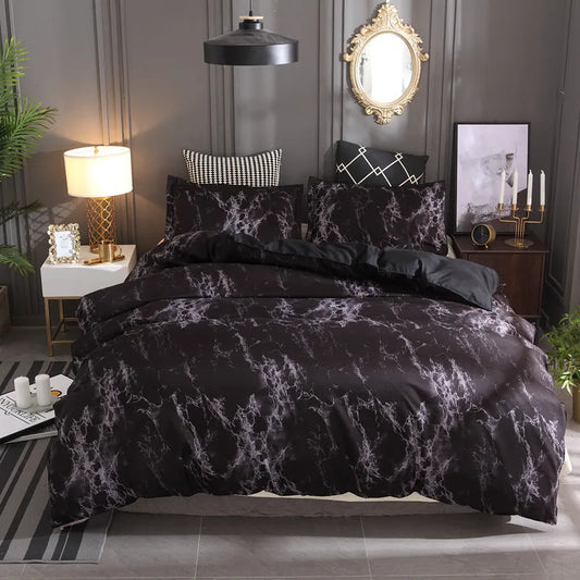 Black Marble Pattern Bedding Sets Duvet Cover Set 2/3pcs Bed Set Single Double Queen King Size White Quilt Cover  No Filling