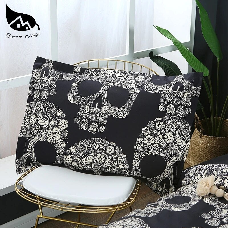 Dream NS Flower Skull Beddings and Bed Sets Black Color Duvet Cover King Size Luxury Sugar Skull Bedding Set Queen Size PN007