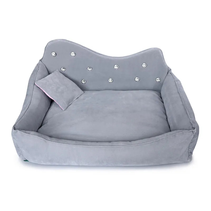 Luxury Dog Sofa Pink Gray Rhinestone Pet Bed Cover Mat Princess Cat For Small Medium Puppy Animal Bedding Yorkshire Chihuahua