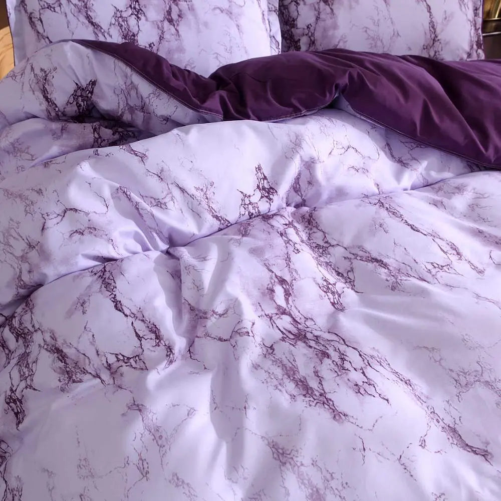 Bedding Set Printed Marble White Purple Duvet Cover King Queen Size Quilt Cover Brief Linens Bed Comforter Cover 3Pcs