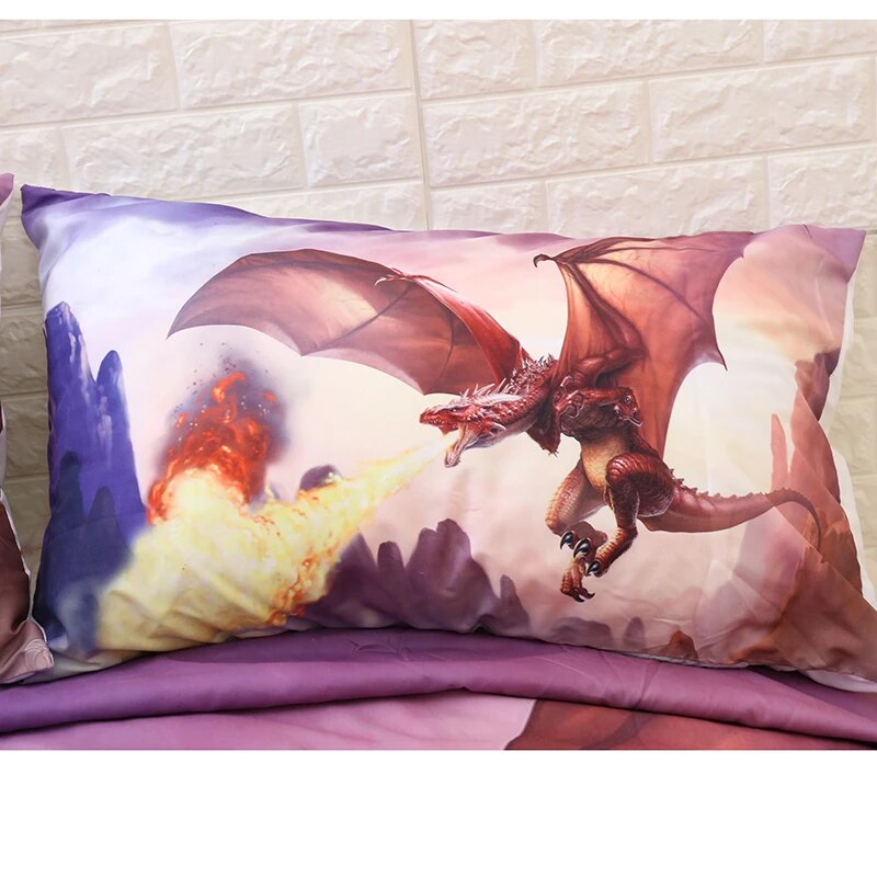 Fire Dragon with Wings Bedding Set  Home Textiles Luxury Microfiber Bedclothes 3D Animal