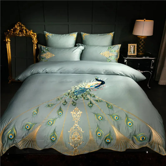 800TC Egyptian cotton Chic Embroidery Luxury Peacock Bedding set Cal King Oversize 240X260cm  duvet cover bedsheet pillow shams