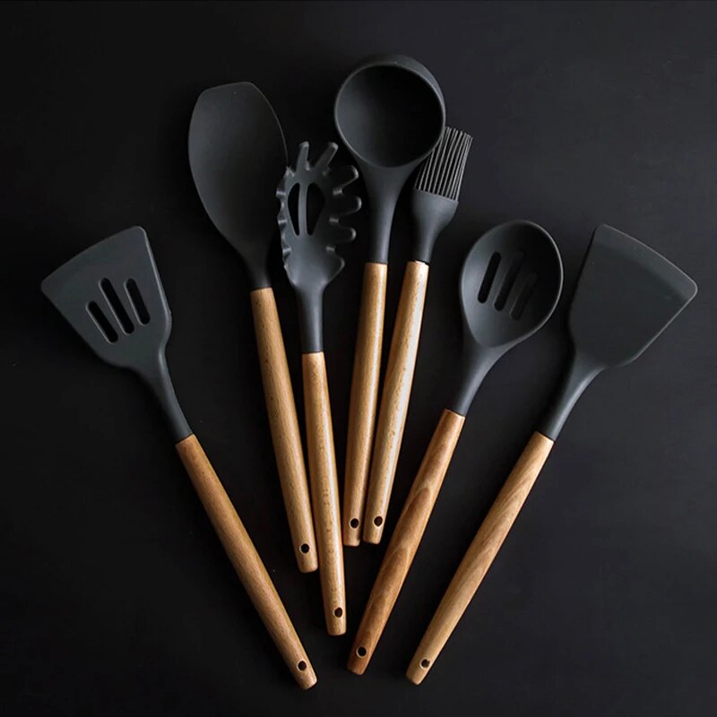 Hot Silicone Spatula Heat-resistant Soup Spoon Non-stick Special Cooking Shovel Kitchen Tools Utensil Cookware Set