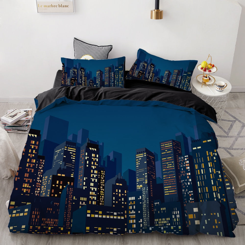 3D HD Digital Printing Custom Bedding Set,Duvet Cover Set Single/Double/Queen/Cal King,City Bedclothes Bed Sets Drop Shipping