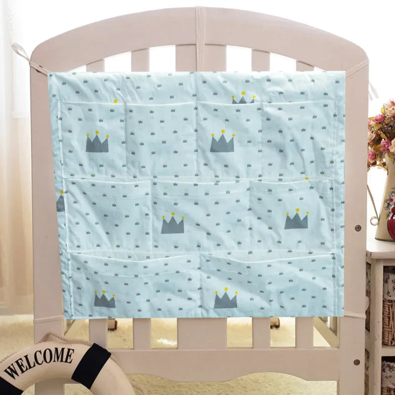 Grey Cotton Baby Bed Hanging Storage Bag Newborn Crib Diaper Organizer Toy Diaper Pocket for Baby Bedding Set Nursery 50*60CM