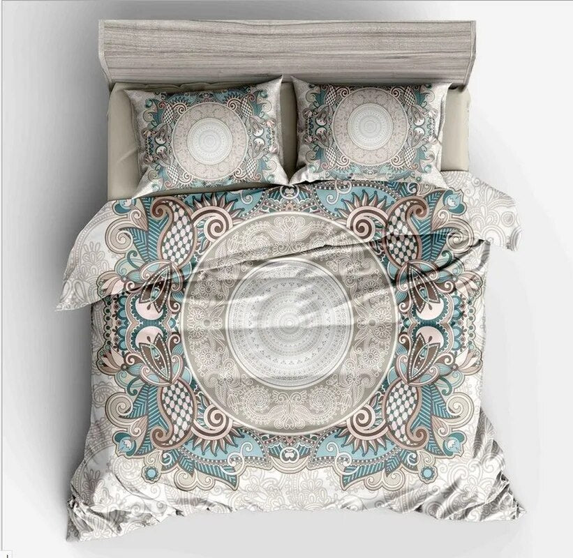 Fanaijia 3pcs Bohemian Bedding Set queen size Mandala feather Print Duvet Cover set with pillowcase AU king Bed bedline