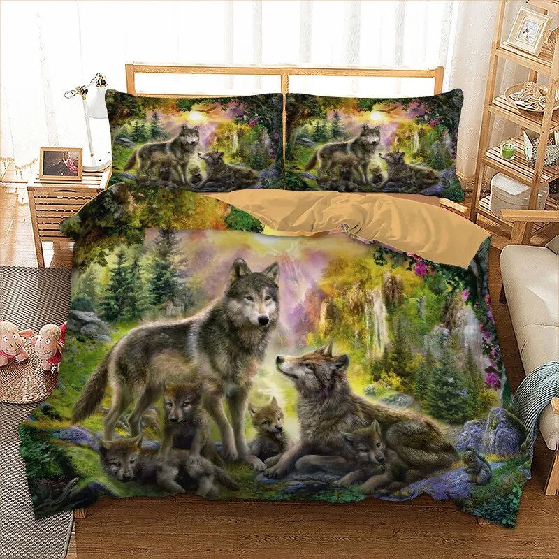 3D Wolf Duvet Cover Set Animal Printed Single Twin Full Queen King Bedding Sets Euro Bedclothes Pillowcases For Children Kid