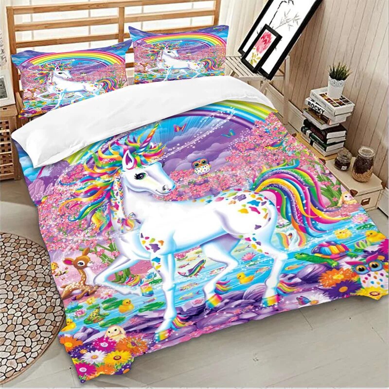 Duvet Cover Rainbow Unicorn 3D Digital Printing Colorful Bedding Set Single Twin Full Queen King Bedclothes