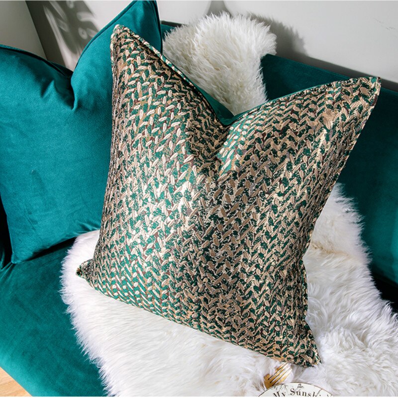 DUNXDECO French House Leaf Jacquard Cushion Cover Decorative Pillow Case Modern Luxury Champagne Coussin Sofa Chair Bedding Deco