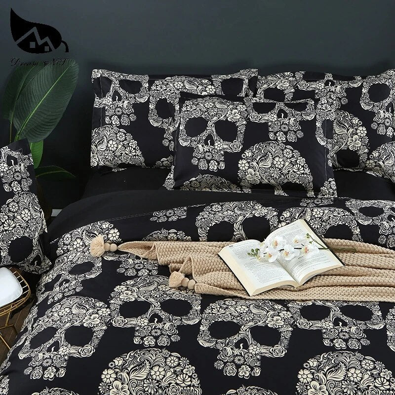 Dream NS Flower Skull Beddings and Bed Sets Black Color Duvet Cover King Size Luxury Sugar Skull Bedding Set Queen Size PN007