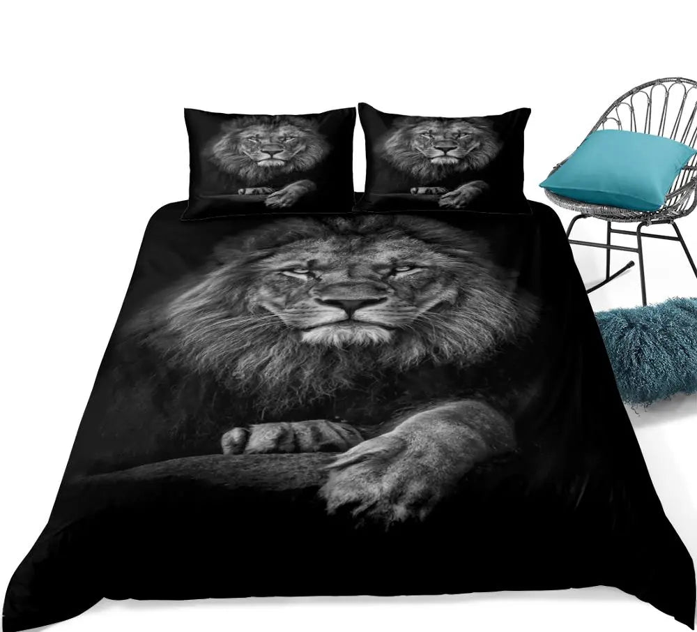 Black  lion pattern Duvet cover set 3D lifelike Animal Print Bedding set soft Microfiber Bedspread 3pcs Bedclothes