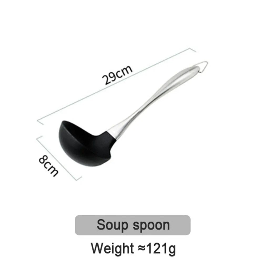 Black Silicone Shovel Spatula Noodle Soup Spoon Stainless Steel Handle Cooking Utensils Cookware Kitchen Cooking Tools 1PCS