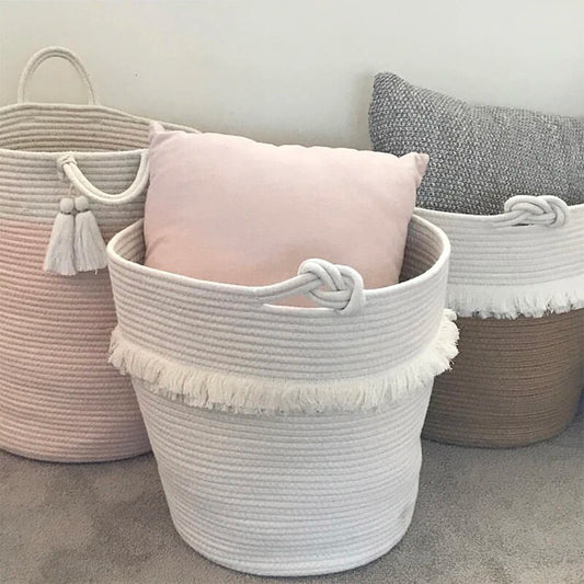 Cotton Organizer Baby Bedding Set Accessories Toys Diaper Barrel Basket Baby Stuff Storage Bag Tassel Bucket for Baby Room Decor