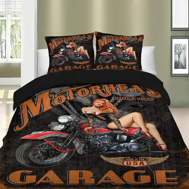 3D Motorcycle Bedding Set Twin Full Queen King Size Black Duvet Cover Set Sexy Girl Double Single Bedclothes For Adult Teen Home