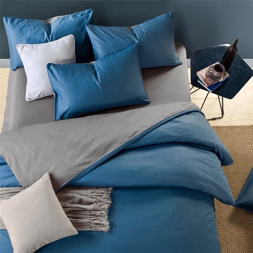 Blue Grey 100%Cotton Duvet Cover Twin Queen/King Size Bedding sets Bed sheet Fitted sheet Kids Adults Bedding set linge de lit