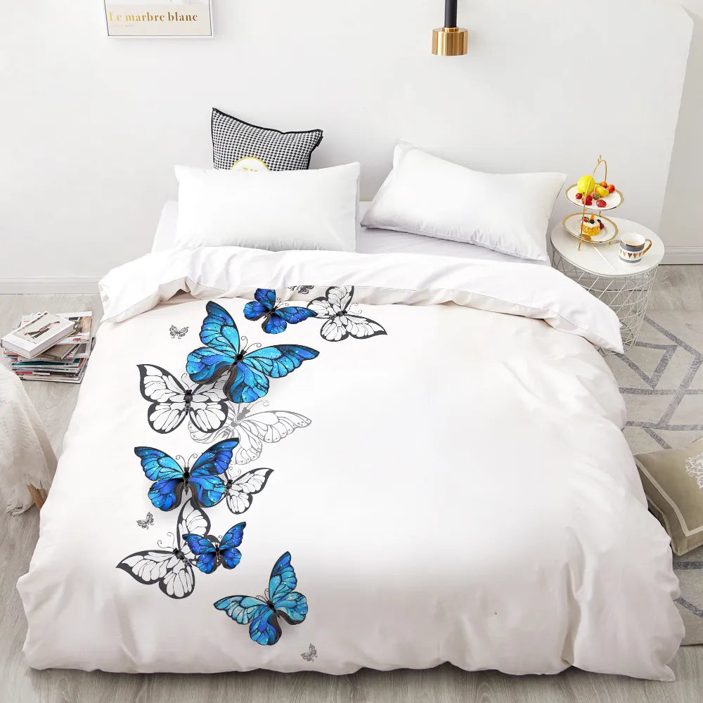 3D HD Digital Printing Custom Duvet Cover,Comforter/Quilt/Blanket case Queen King Bedding 200x200,Bedclothes butterfly on Black